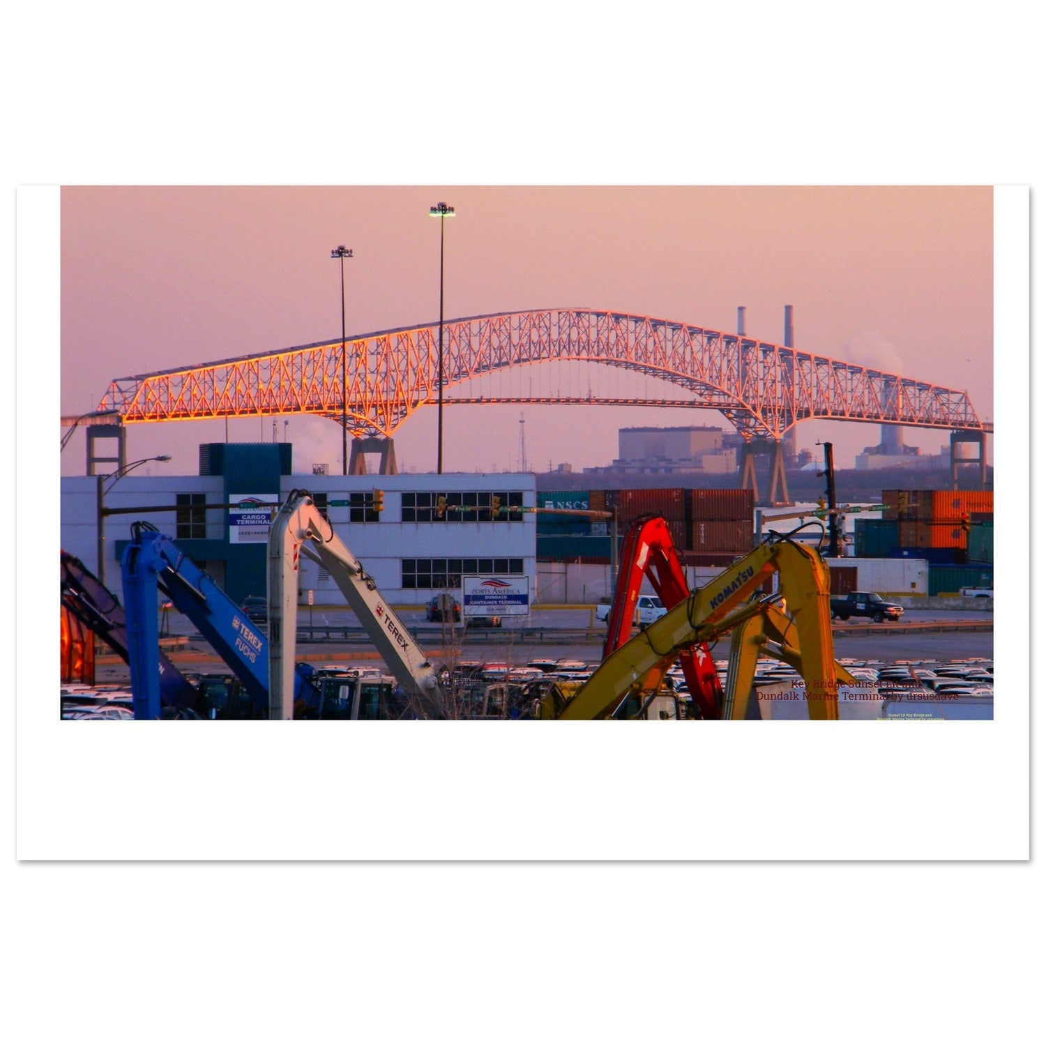 Sunset Lit Key Bridge and Dundalk Marine Terminall